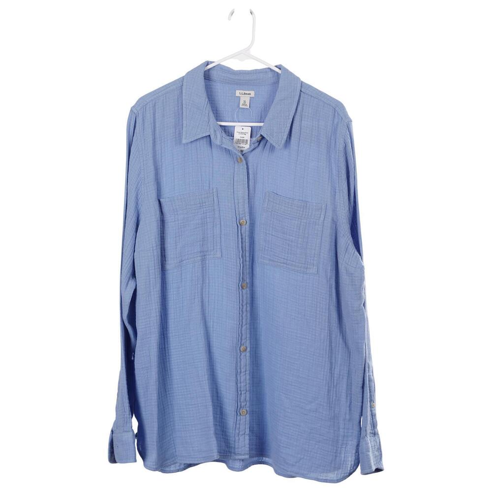 NWT L.L. Bean Cloud Gauze Shirt Women XL Blue Cotton Long Sleeve Button Up